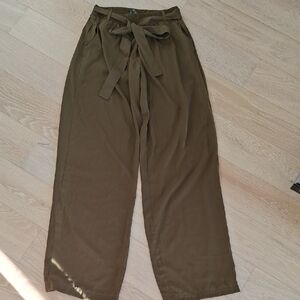 Olive Green Wide-Leg Pants with Tie Waist - 2 or XS